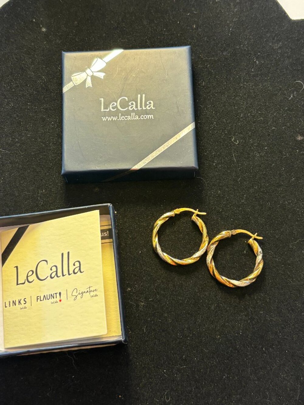 LeCalla Sterling Silver 2 Tone 25 mm Twisted Hoop Earrings with Branded Box